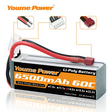 Load image into Gallery viewer, Youme 4S Lipo 14.8V 6500mah Battery T Deans EC5 XT60 XT90 60C
