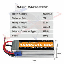 Load image into Gallery viewer, 2PCS Youme 6S Lipo Battery 22.2V 4500mah Battery 60C EC5 T Deans
