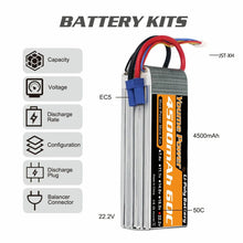 Load image into Gallery viewer, 2PCS Youme 6S Lipo Battery 22.2V 4500mah Battery 60C EC5 T Deans
