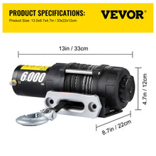 Load image into Gallery viewer, VEVOR 6K 12K 17.5K LBS Synthetic Rope Electric Winch with Wireless Control
