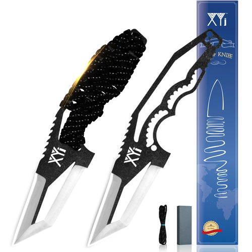 XYJ 2pcs Tanto Tactical Knife Set With Para-cord Handle - outdorrz