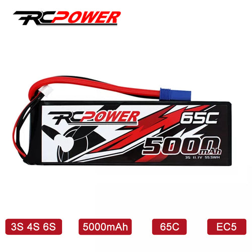 RCPOWER 3S 4S 6S 5000mAh 11.1V 22.2V Lipo Battery 65C With EC5 Plug - outdorrz