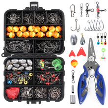 Load image into Gallery viewer, 263pcs Fishing Accessories Set with Tackle Box Including Plier Jig Hooks Sinker Weight Swivels Snaps Sinker Slides - outdorrz
