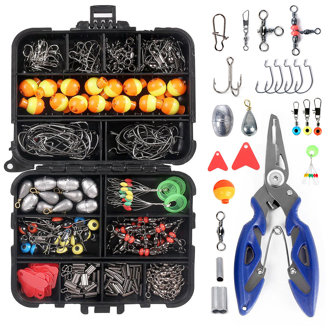 263pcs Fishing Accessories Set with Tackle Box Including Plier Jig Hooks Sinker Weight Swivels Snaps Sinker Slides - outdorrz